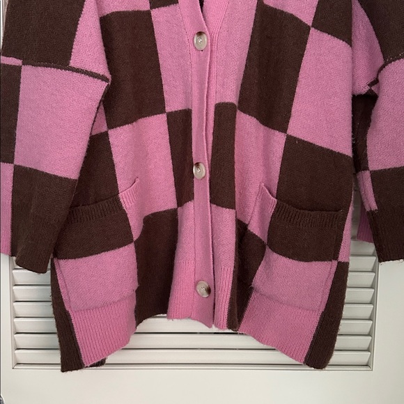 Dressed in LALA Pink and Brown Checkered Cardigan - Picture 3 of 5